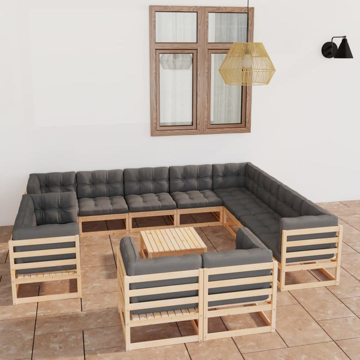 Vixl Set Mobilier Grădină Cu Perne, 13 Piese, , Lemn Masiv Pin