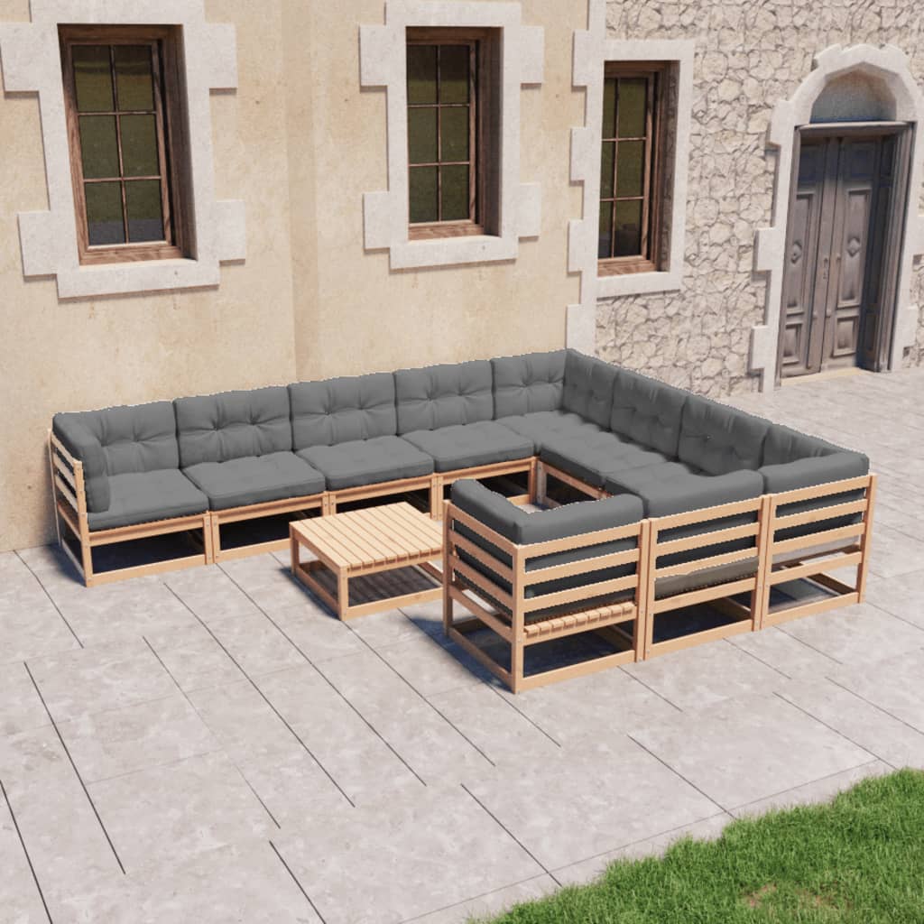 Vixl Set Mobilier Grădină Cu Perne, 11 Piese, Lemn Masiv De Pin