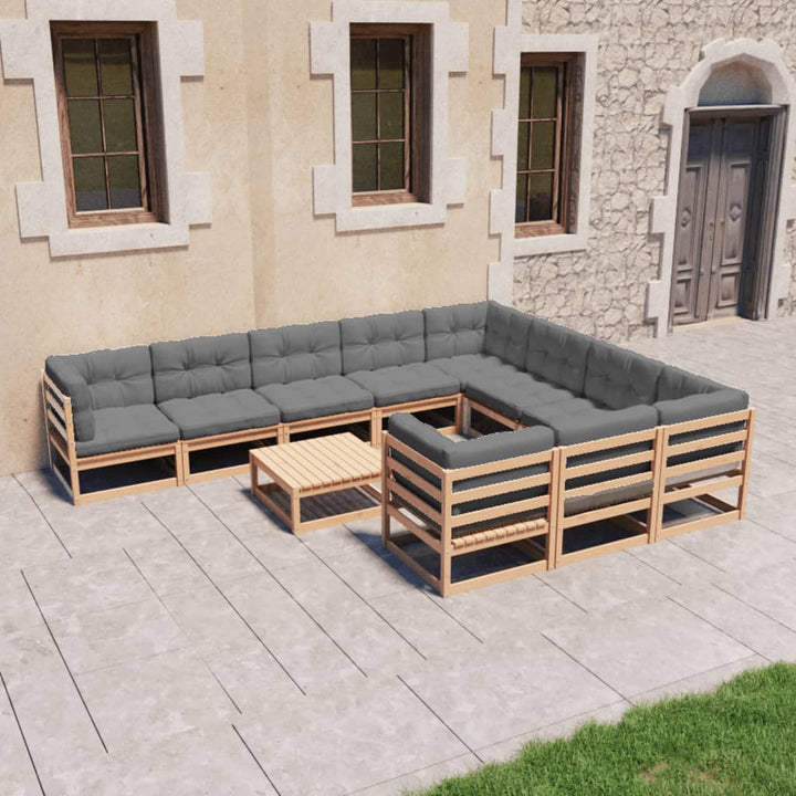 Vixl Set Mobilier Grădină Cu Perne, 11 Piese, Lemn Masiv De Pin