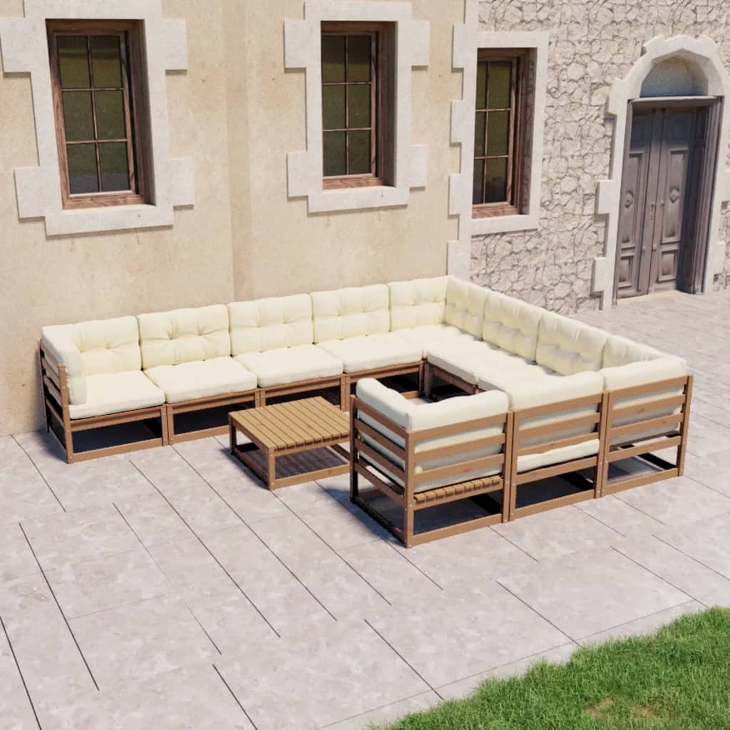 Vixl Set Mobilier Grădină Cu Perne, 11 Piese, Lemn Masiv De Pin