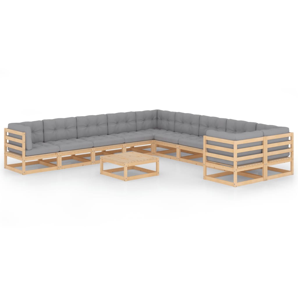 Vixl Set Mobilier Grădină Cu Perne, 11 Piese, Lemn Masiv De Pin