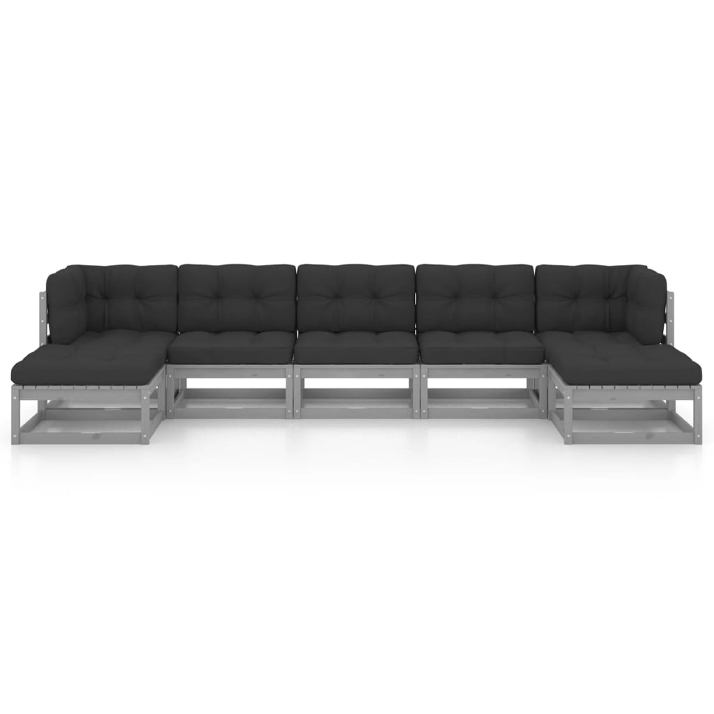 Vixl Set Mobilier De Grădină Cu Perne, 7 Piese, , Lemn Masiv Pin