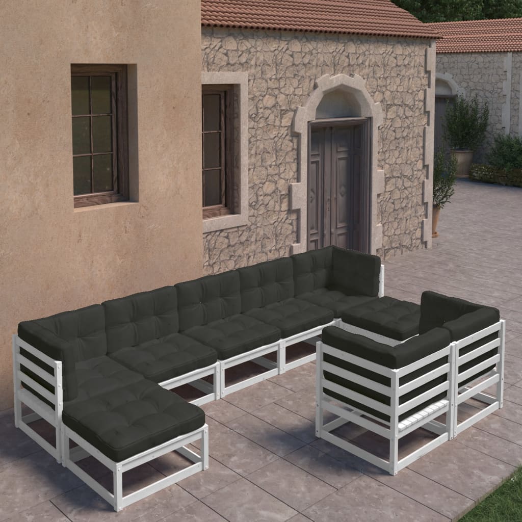 Vixl Set Mobilier Grădină Cu Perne, 9 Piese, , Lemn Masiv De Pin