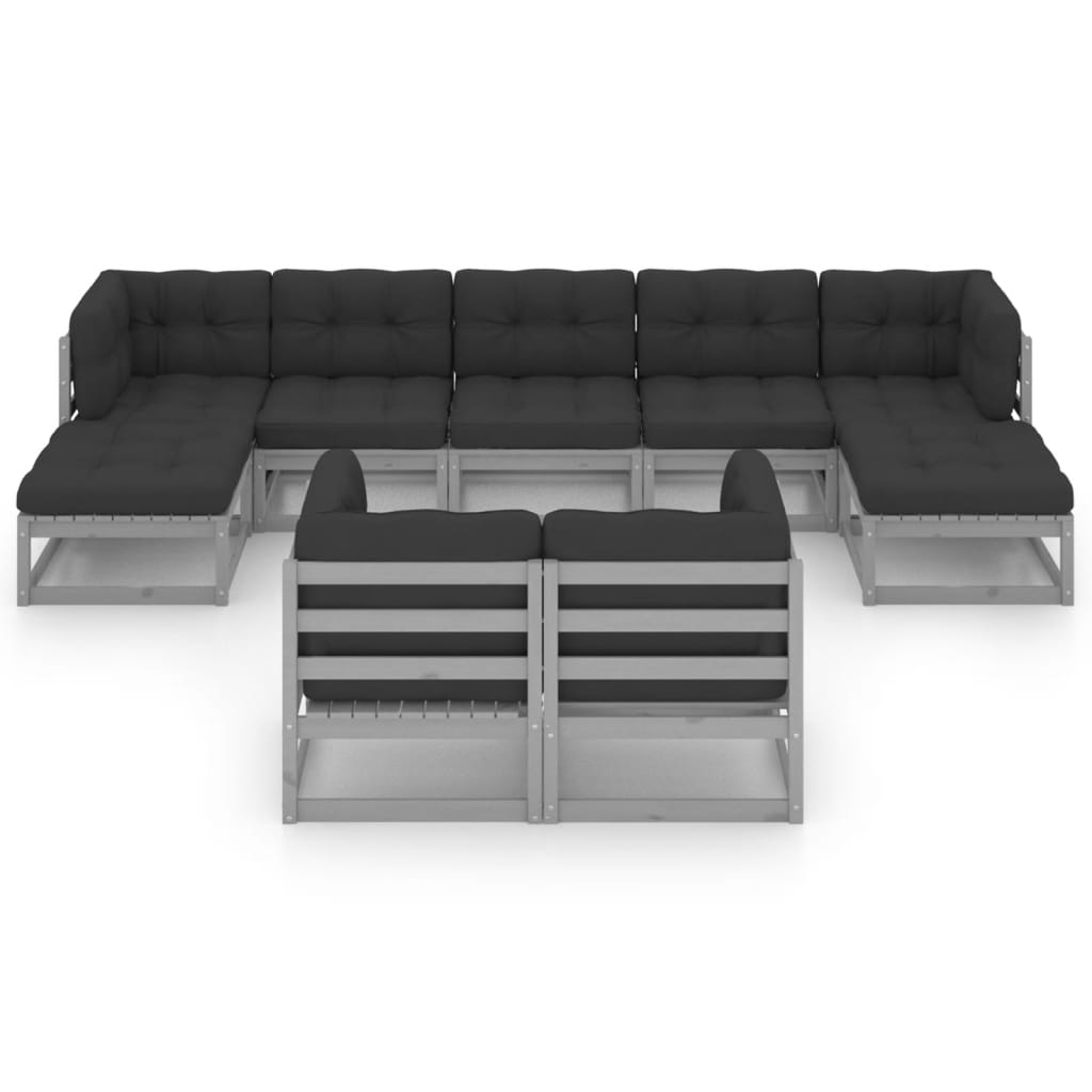 Vixl Set Mobilier Grădină Cu Perne, 9 Piese, , Lemn Masiv De Pin