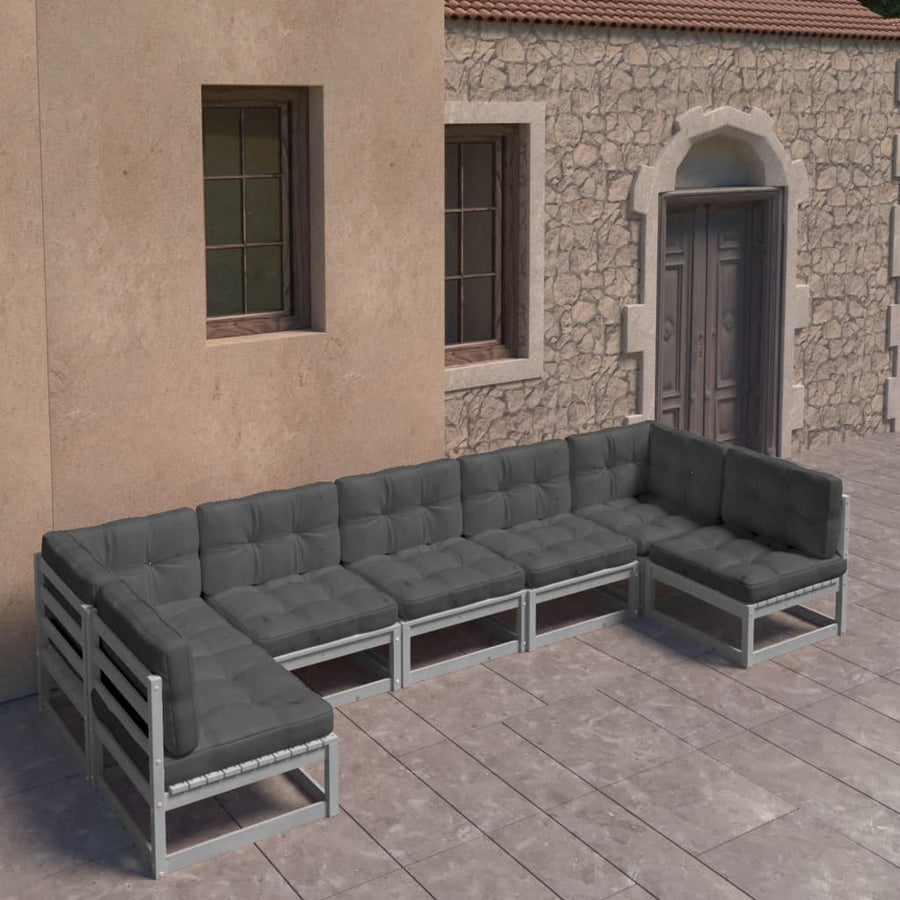 Vixl Set Mobilier De Grădină Cu Perne, 7 Piese, , Lemn Masiv Pin
