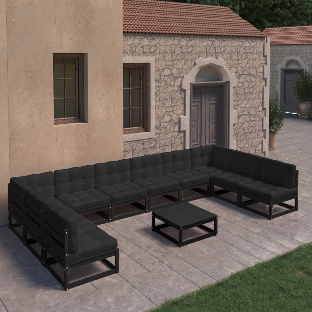 Vixl Set Mobilier Grădină Cu Perne, 11 Piese, Lemn Masiv De Pin