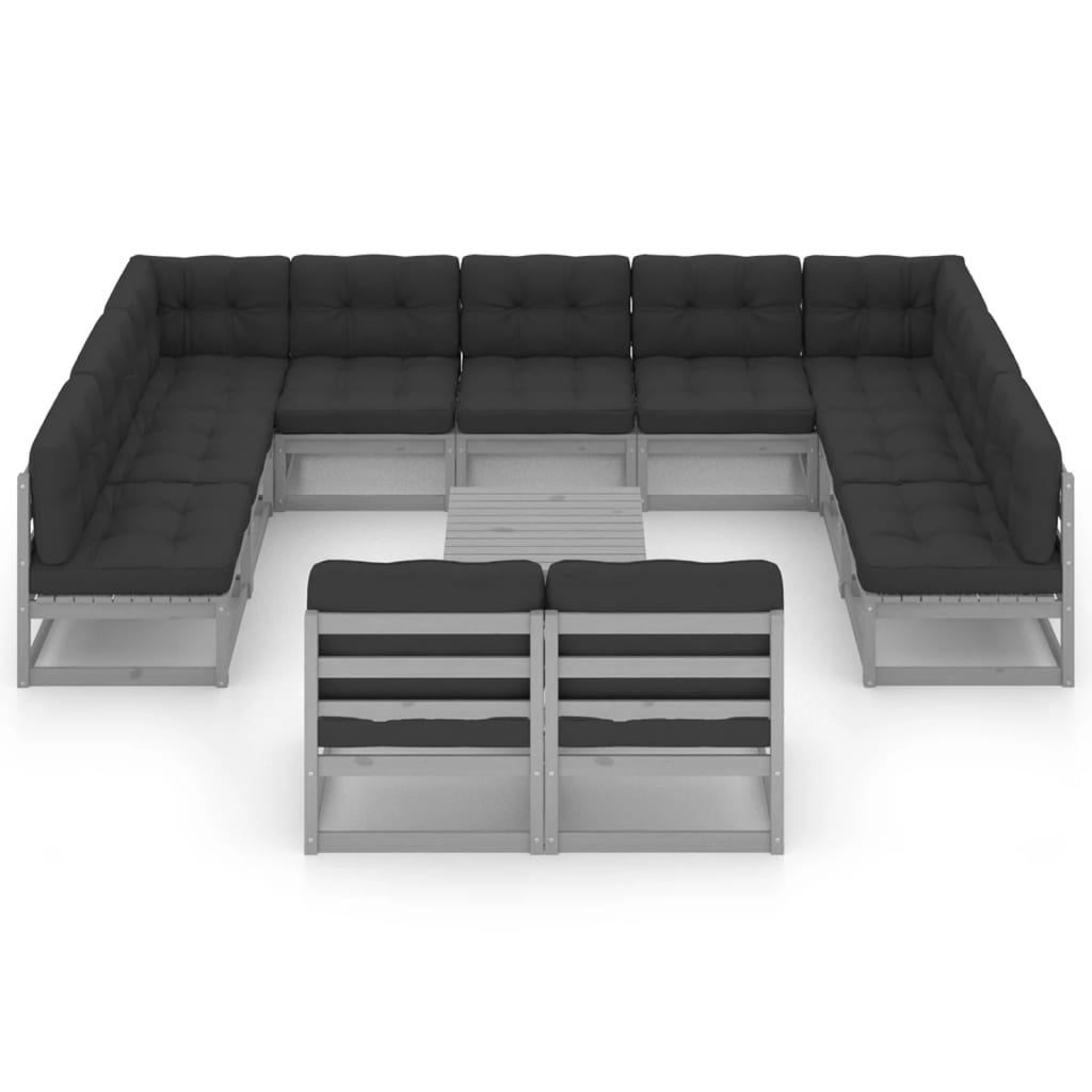 Vixl Set Mobilier Grădină Cu Perne, 12 Piese, , Lemn Masiv De Pin
