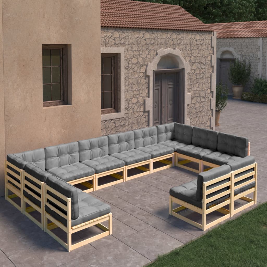 Vixl Set Mobilier Grădină Perne, 12 Piese, , Lemn Masiv Pin
