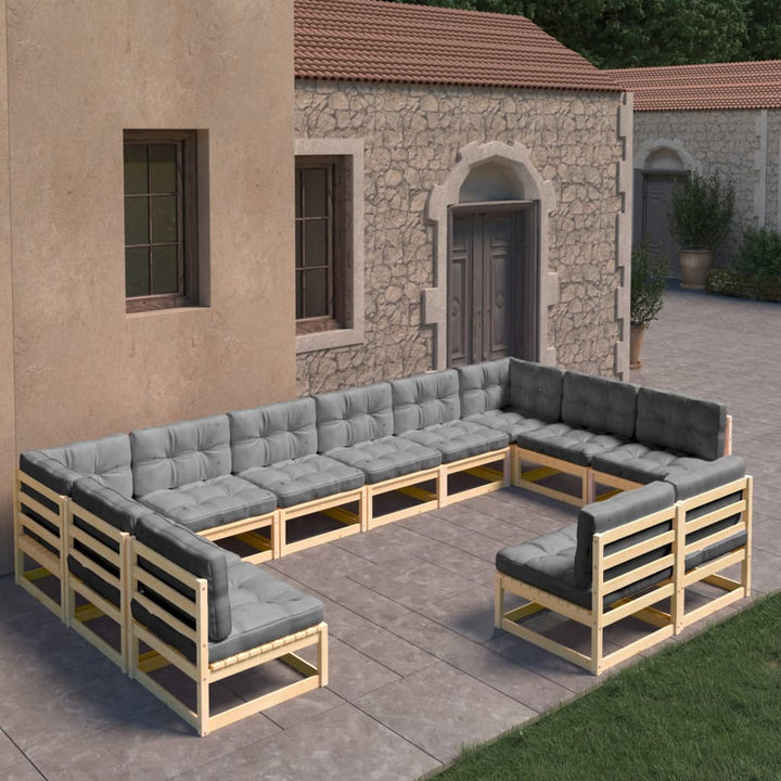 Vixl Set Mobilier Grădină Perne, 12 Piese, , Lemn Masiv Pin