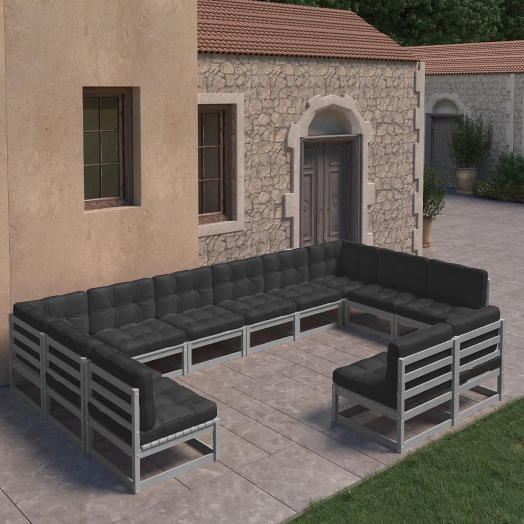 Vixl Set Mobilier Grădină Perne, 12 Piese, , Lemn Masiv Pin