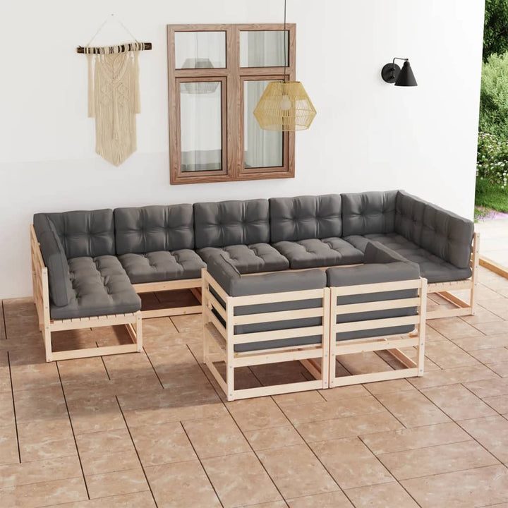 Vixl Set Mobilier Grădină Cu Perne, 9 Piese, , Lemn Masiv De Pin