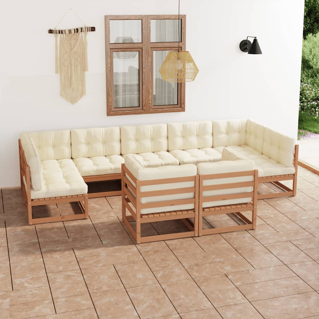 Vixl Set Mobilier Grădină Cu Perne, 9 Piese, , Lemn Masiv De Pin