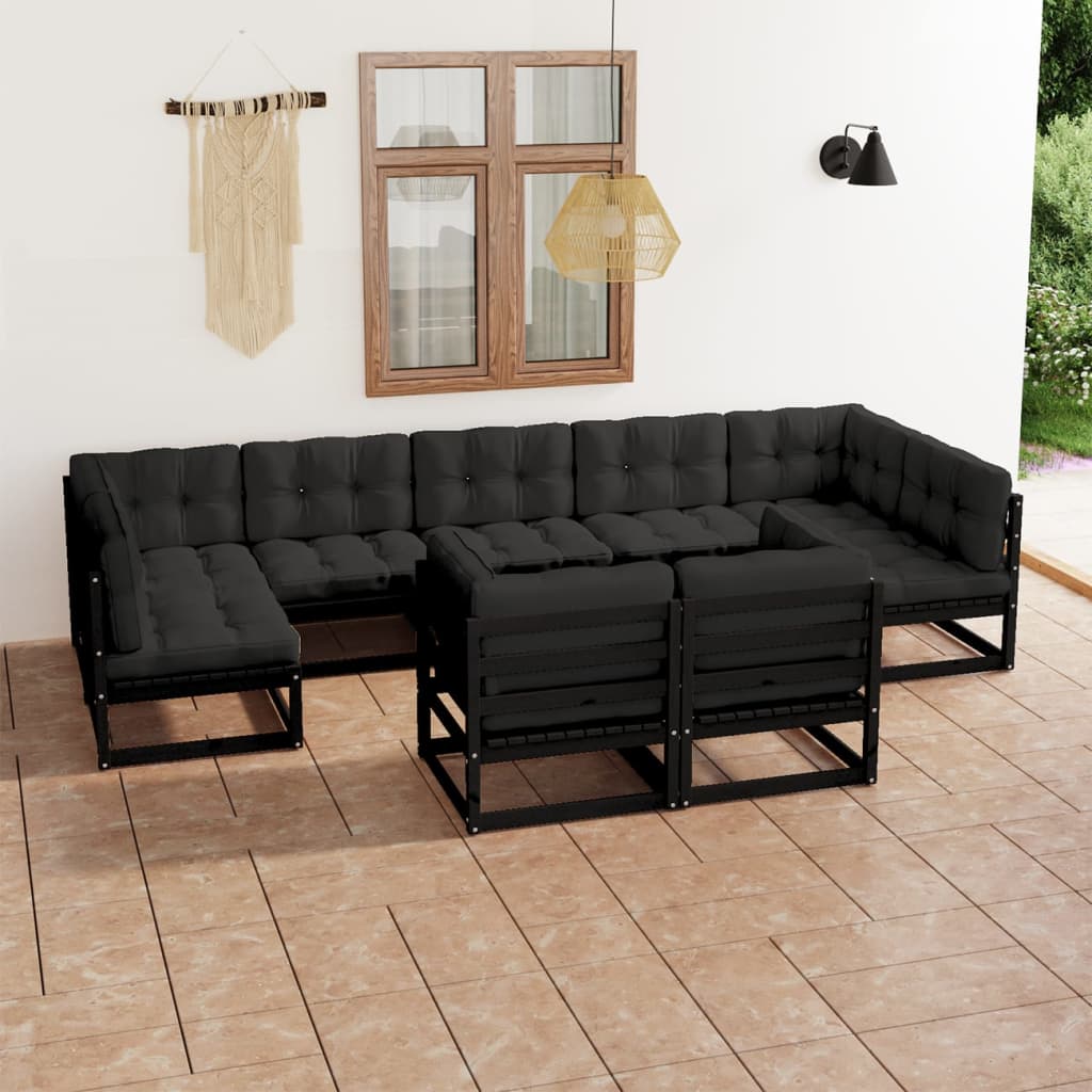Vixl Set Mobilier Grădină Cu Perne, 9 Piese, , Lemn Masiv De Pin