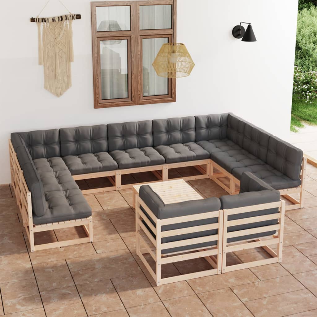 Vixl Set Mobilier Grădină Cu Perne, 12 Piese, , Lemn Masiv De Pin
