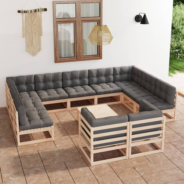 Vixl Set Mobilier Grădină Cu Perne, 12 Piese, , Lemn Masiv De Pin