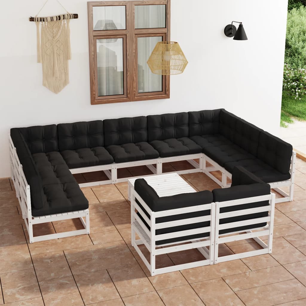 Vixl Set Mobilier Grădină Cu Perne, 12 Piese, , Lemn Masiv De Pin