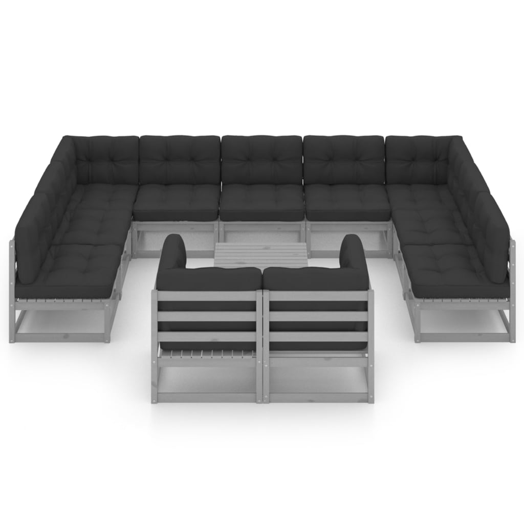 Vixl Set Mobilier Grădină Cu Perne, 12 Piese, , Lemn Masiv De Pin