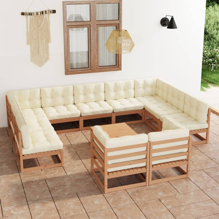 Vixl Set Mobilier Grădină Cu Perne, 12 Piese, , Lemn Masiv De Pin