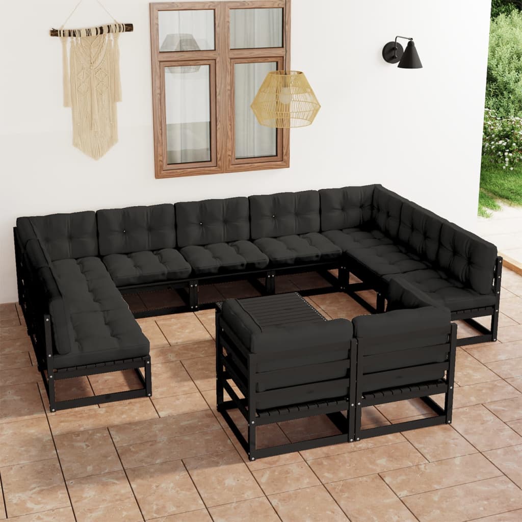 Vixl Set Mobilier Grădină Cu Perne, 12 Piese, , Lemn Masiv De Pin