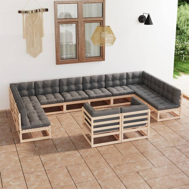 Vixl Set Mobilier Grădină Cu Perne, 12 Piese, , Lemn Masiv De Pin