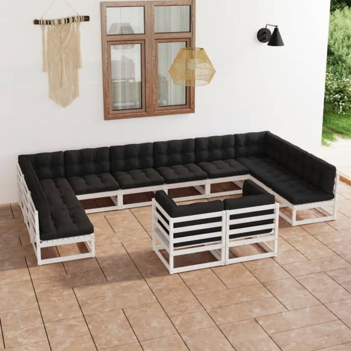 Vixl Set Mobilier Grădină Cu Perne, 12 Piese, , Lemn Masiv De Pin