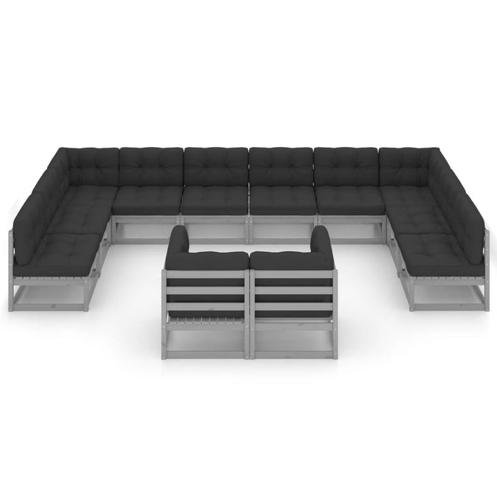 Vixl Set Mobilier Grădină Cu Perne, 12 Piese, , Lemn Masiv De Pin