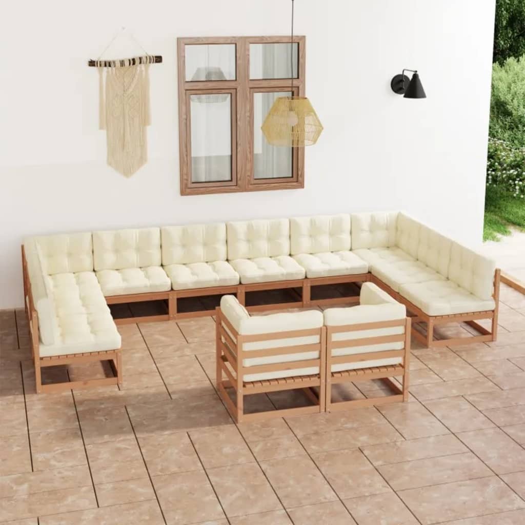 Vixl Set Mobilier Grădină Cu Perne, 12 Piese, , Lemn Masiv De Pin