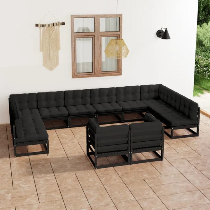 Vixl Set Mobilier Grădină Cu Perne, 12 Piese, , Lemn Masiv De Pin