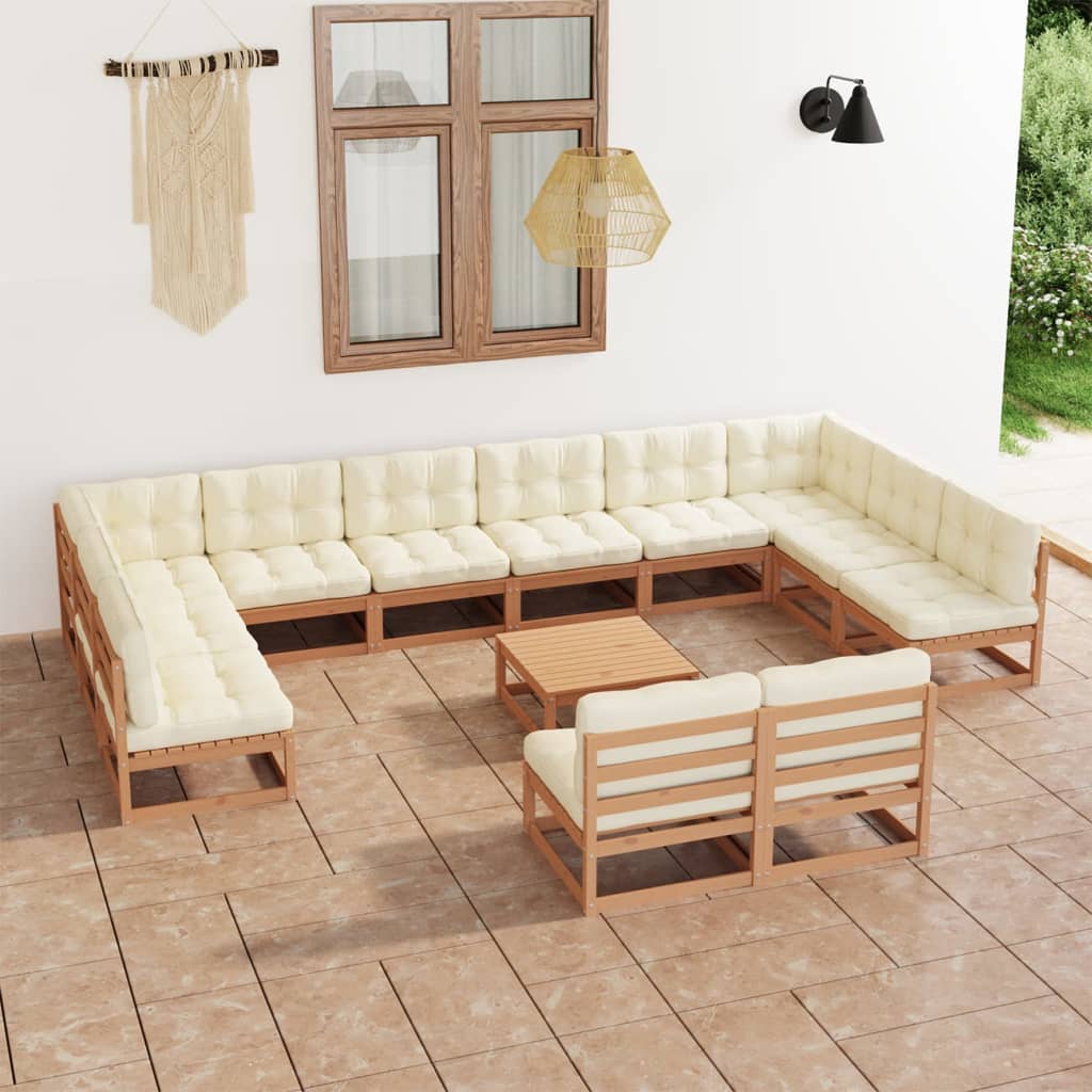 Vixl Set Mobilier Grădină Perne, 13 Piese, , Lemn Masiv Pin