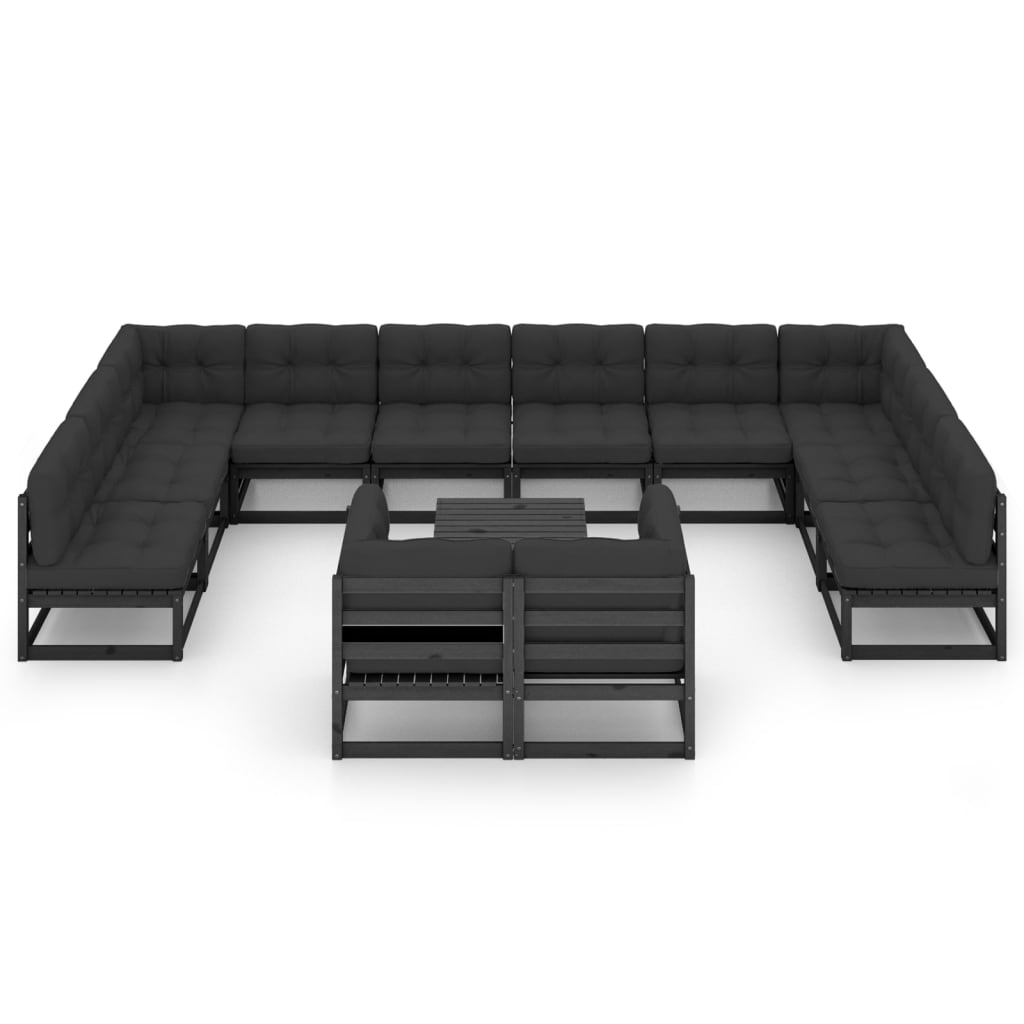 Vixl Set Mobilier Grădină Perne, 13 Piese, , Lemn Masiv Pin