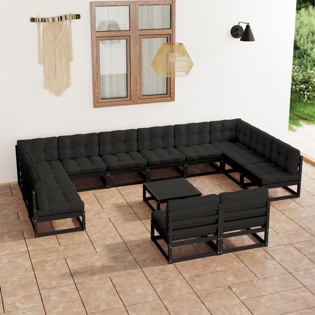 Vixl Set Mobilier Grădină Perne, 13 Piese, , Lemn Masiv Pin