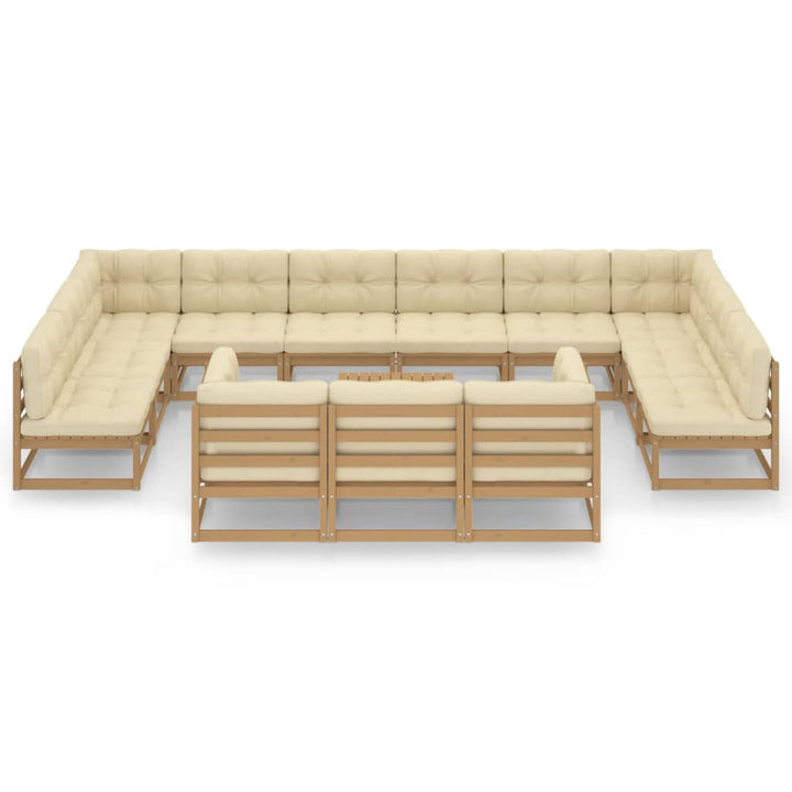 Vixl Set Mobilier Grădină Cu Perne, 14 Piese, Maro, Lemn Masiv Pin