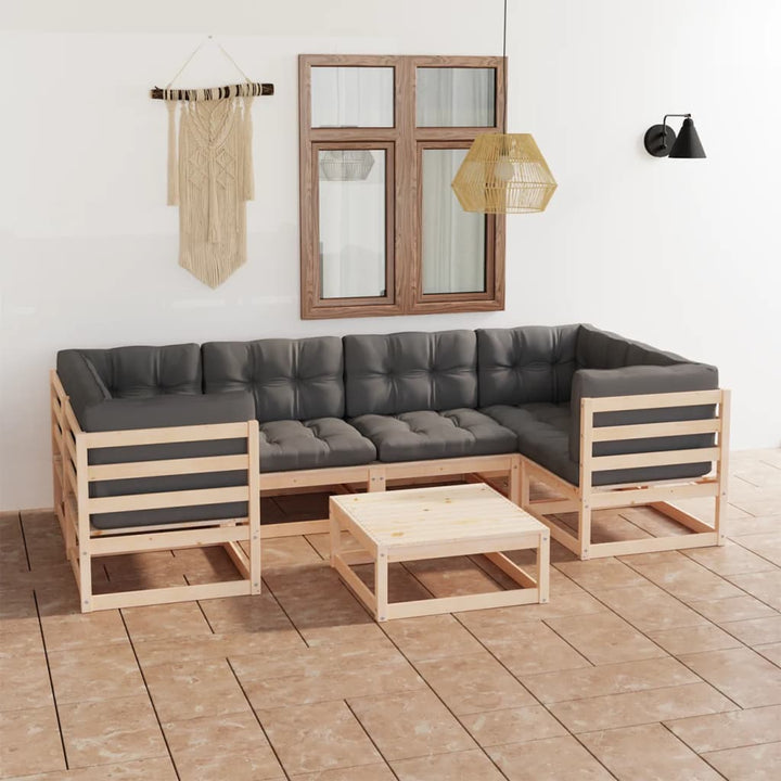 Vixl Set Mobilier Grădină Cu Perne, 7 Piese, , Lemn Masiv Pin