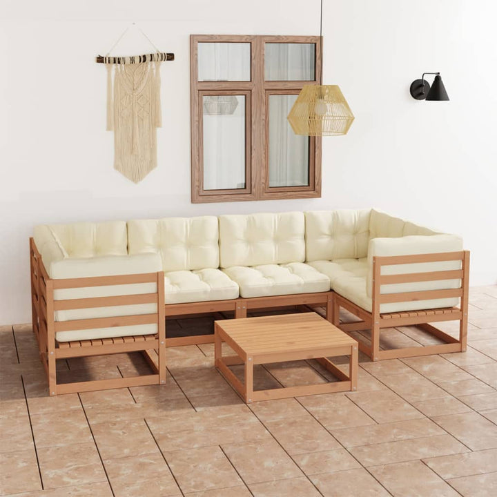 Vixl Set Mobilier Grădină Cu Perne, 7 Piese, , Lemn Masiv Pin