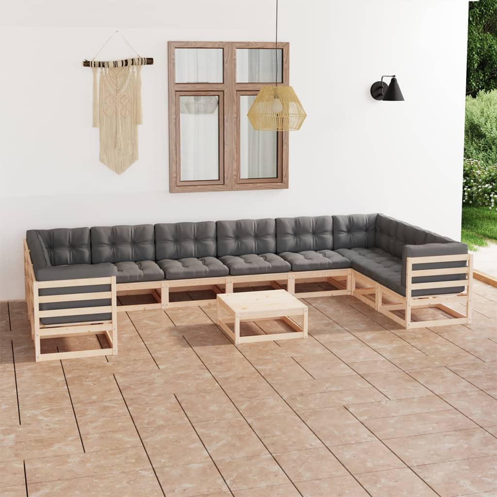 Vixl Set Mobilier Grădină Cu Perne Antracit, 11 Piese Lemn Masiv Pin