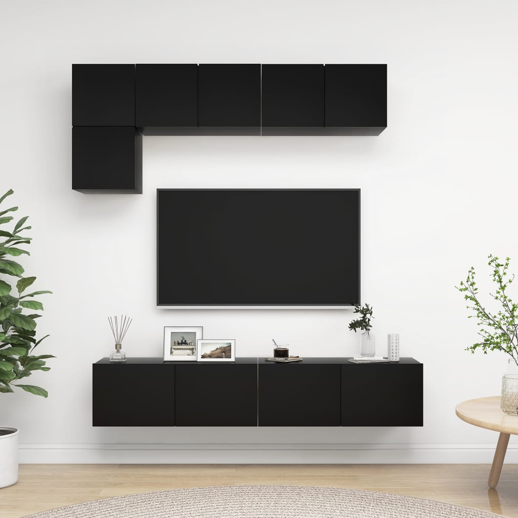 Set De Dulapuri Tv, 5 Piese, Alb Extralucios, Lemn Prelucrat