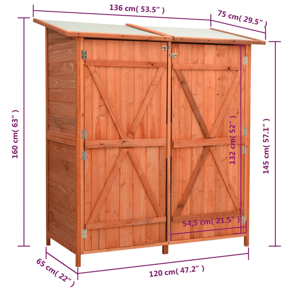 Magazie Grădină Pentru Unelte, 136X75X160 Cm, Lemn Masiv Brad