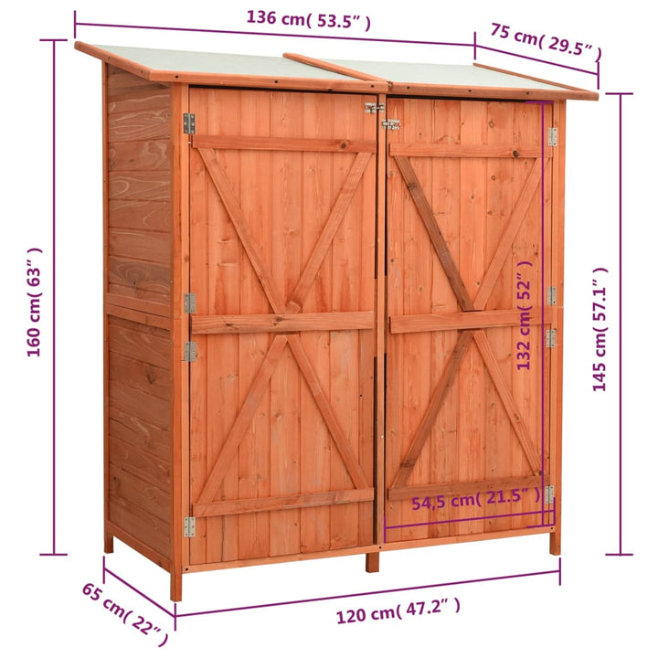 Magazie Grădină Pentru Unelte, 136X75X160 Cm, Lemn Masiv Brad