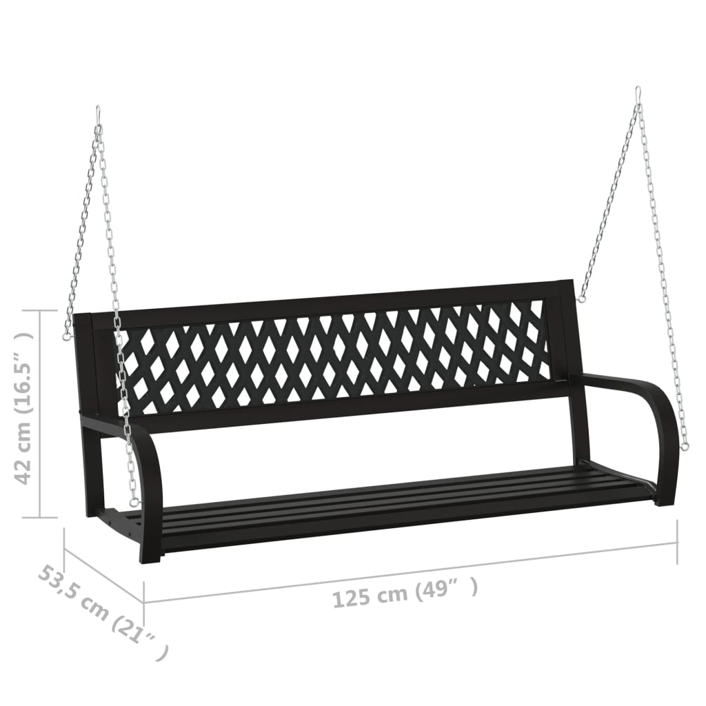 Bancă Balansoar De Grădină, Negru, 125 Cm, Oțel Și Plastic