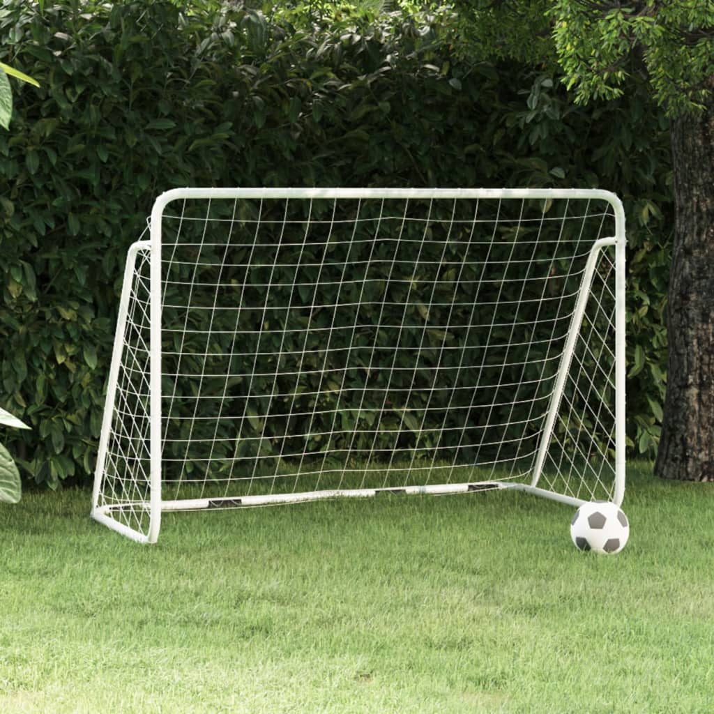 Poartă De Fotbal Cu Plasă, Alb, , Oțel/Poliester