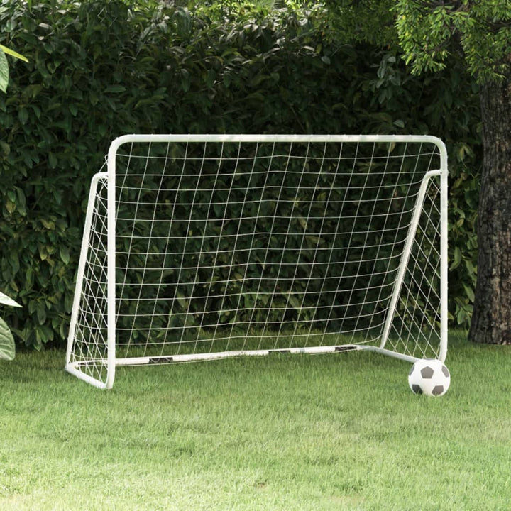 Poartă De Fotbal Cu Plasă, Alb, , Oțel/Poliester
