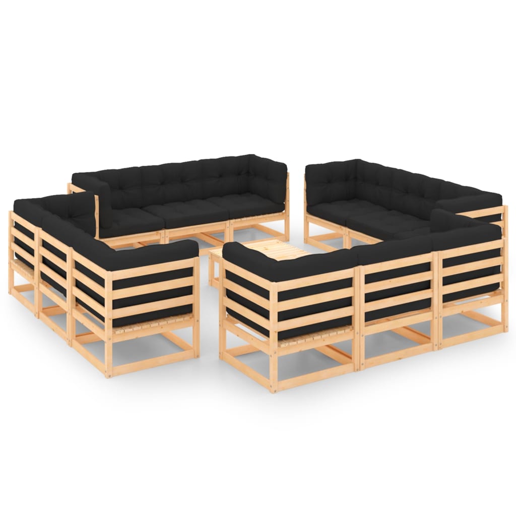 Vixl Set Mobilier Grădină Cu Perne, 13 Piese, Lemn Masiv Pin