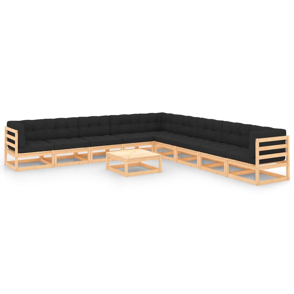 Vixl Set Mobilier Grădină Cu Perne, 10 Piese, , Lemn Masiv Pin