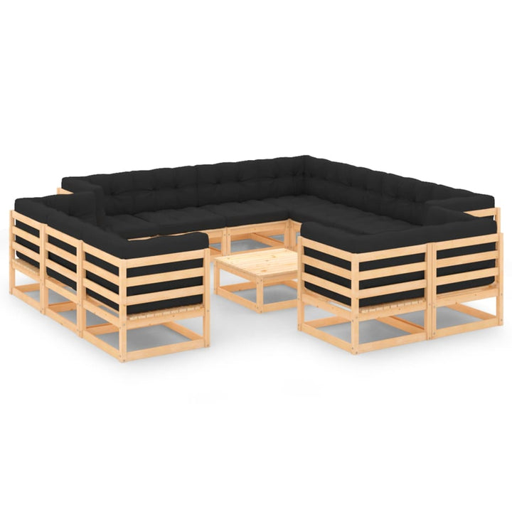 Vixl Set Mobilier Grădină Cu Perne, 13 Piese, , Lemn Masiv Pin
