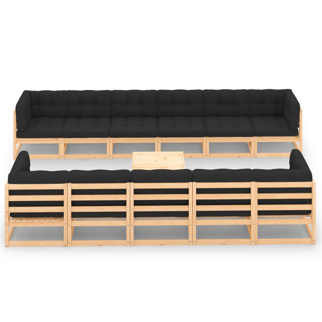 Vixl Set Mobilier Grădină Cu Perne, 12 Piese, , Lemn Masiv De Pin