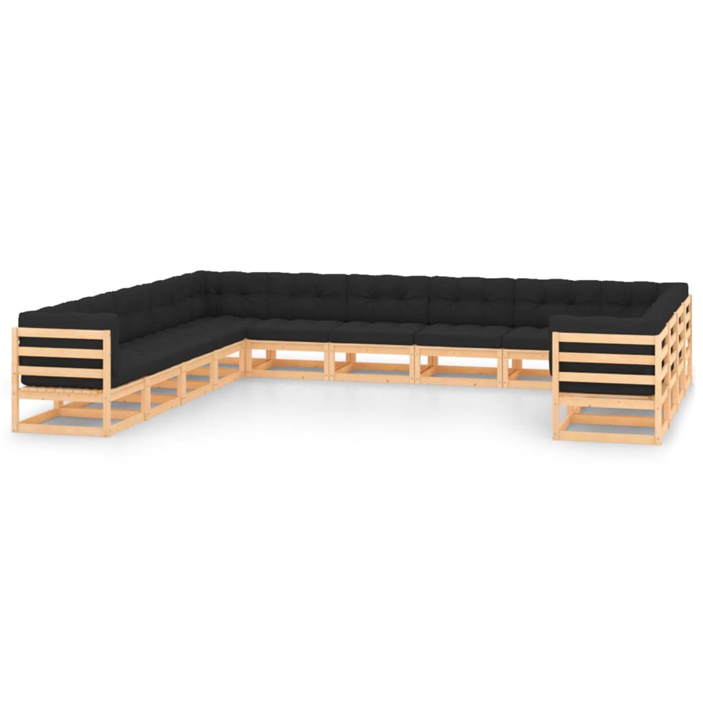 Vixl Set Mobilier Grădină Perne, 13 Piese, , Lemn Masiv Pin