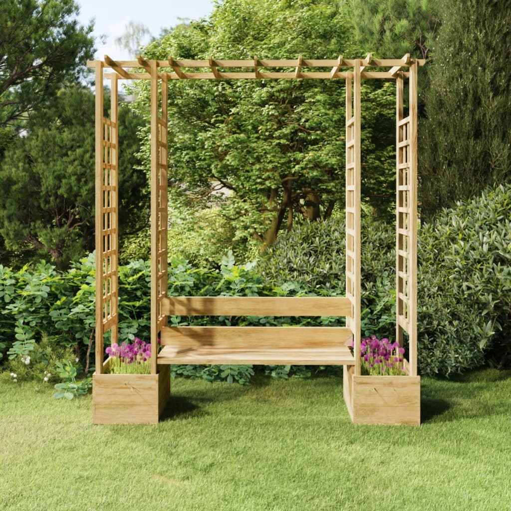 Pergolă De Grădină Cu Bancă Și Jardinieră Lemn Masiv Pin Tratat