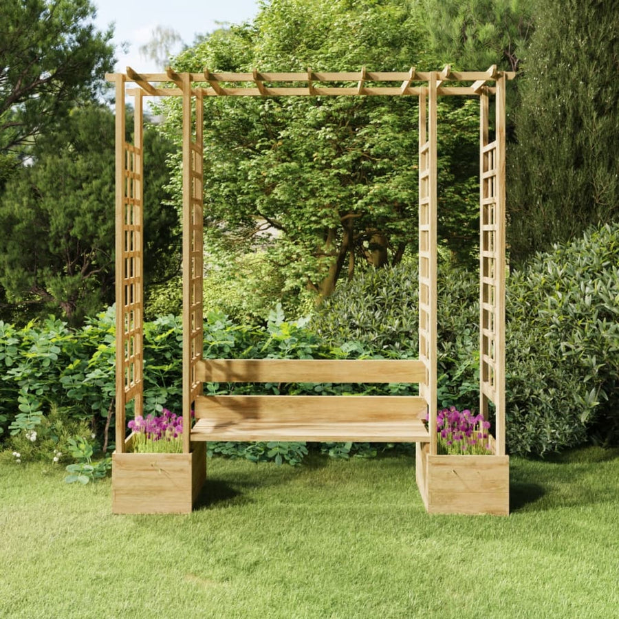 Pergolă De Grădină Cu Bancă Și Jardinieră Lemn Masiv Pin Tratat
