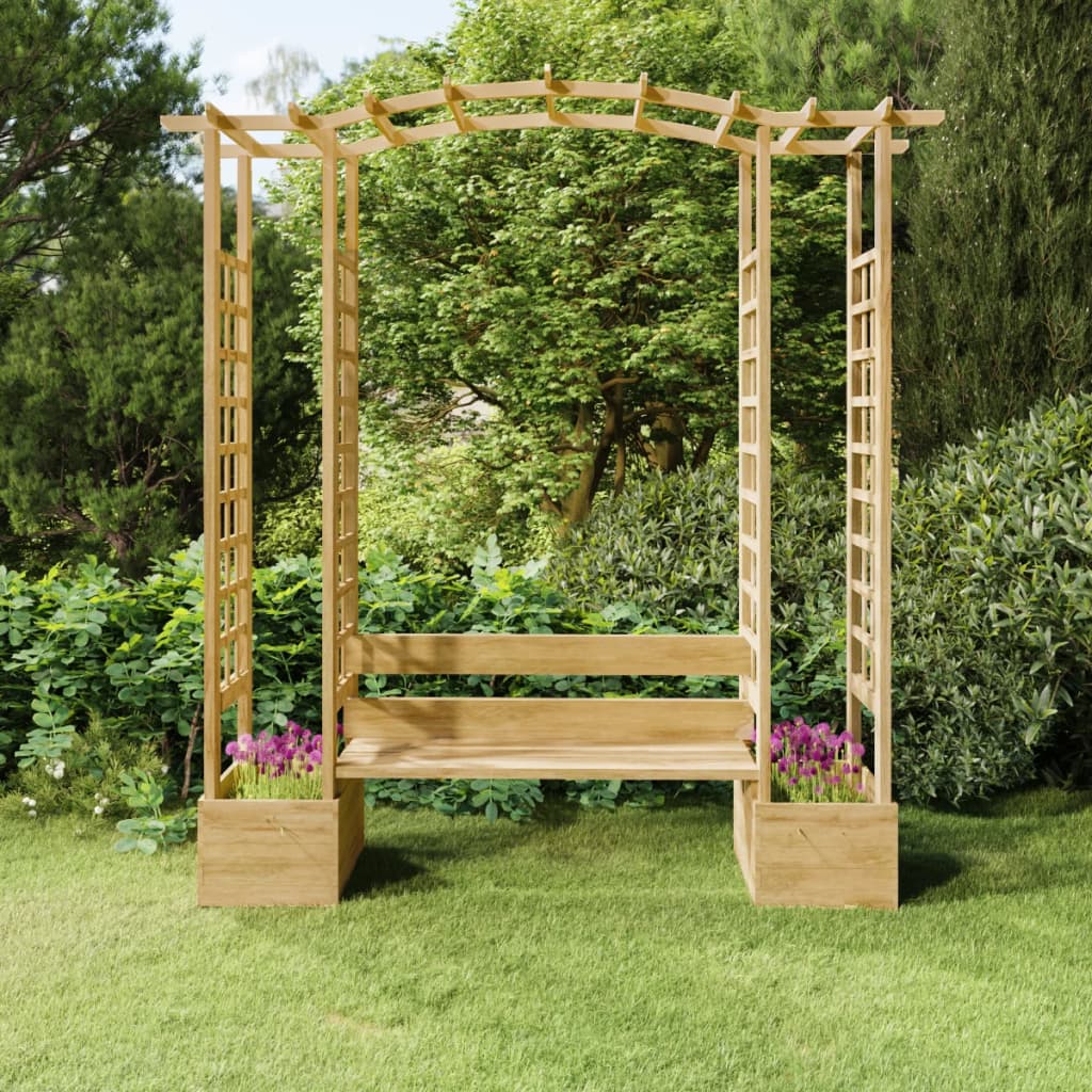 Pergolă De Grădină Cu Bancă Și Jardiniere Lemn Masiv Pin Tratat
