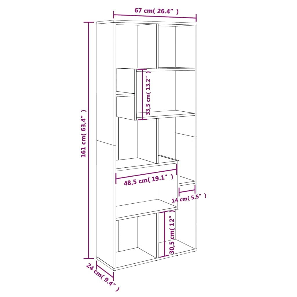 Bibliotecă, Gri Sonoma, 67X24X161 Cm, Lemn Prelucrat